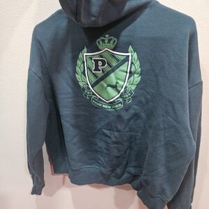PINK Victoria's Secret Teal Hoodie with Lime Crest